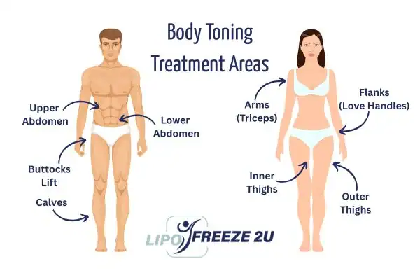 Graphic showing where you can have Body toning Treatment Berkhamsted on your body